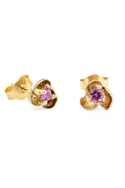 14k Yellow Gold Stud Earrings with Tourmaline – Flowers of Happiness