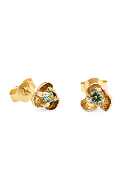 14k Yellow Gold Stud Earrings with Tourmaline – Flowers of Happiness