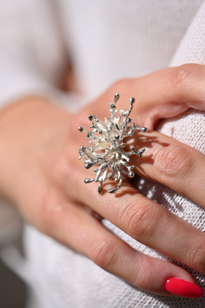 Silver Ring – White Coral Growth