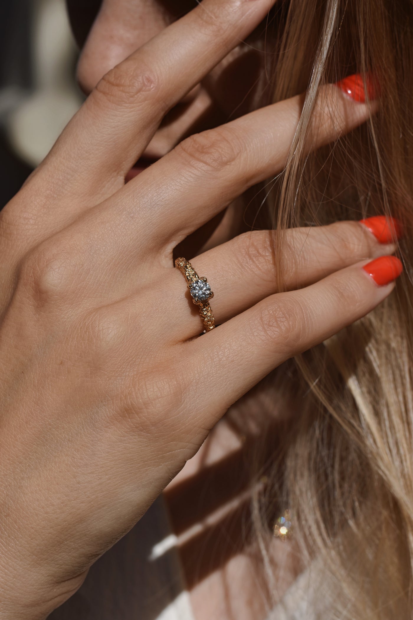 14 k yellow gold ring "GOLD SEA GOODNESS WITH MOISANITE"