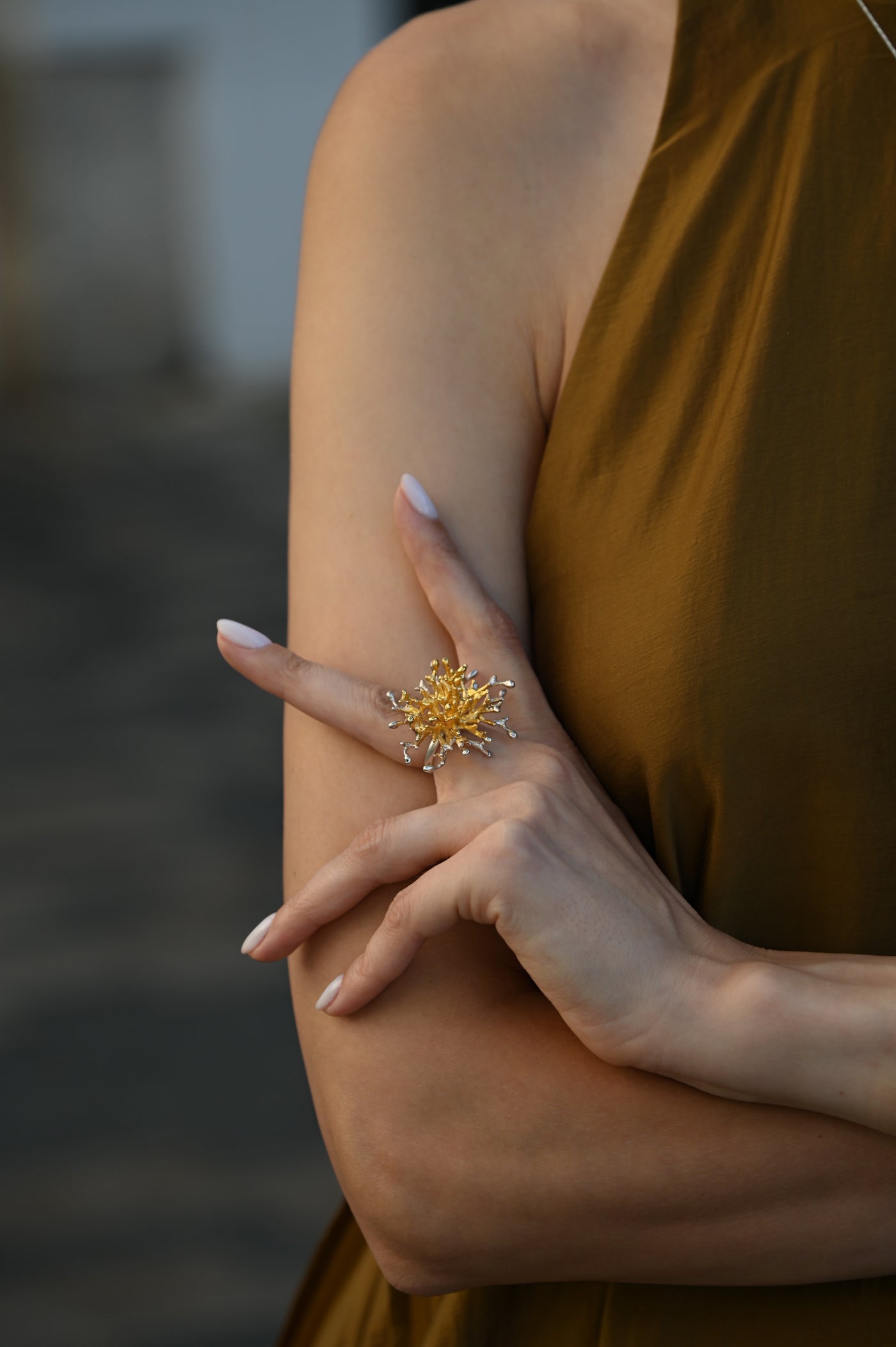 Gold plated silver ring "CORAL"