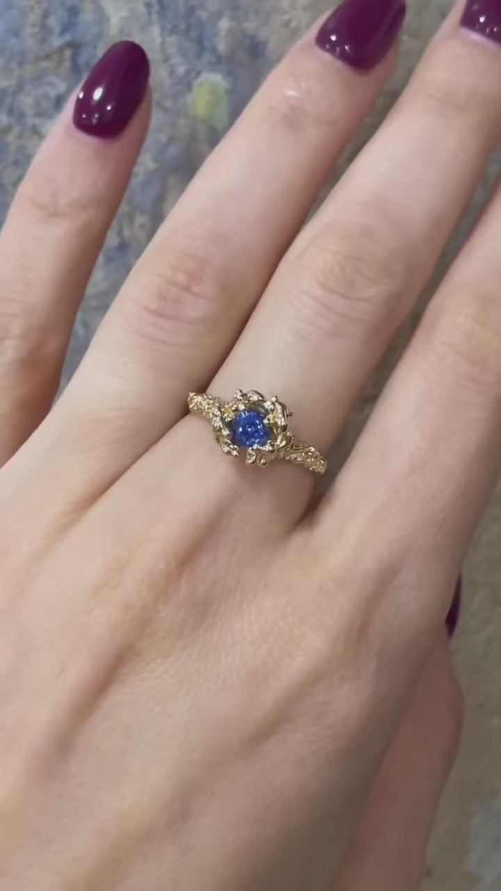 14k Yellow Gold Ring with Sapphire – The Golden Flower