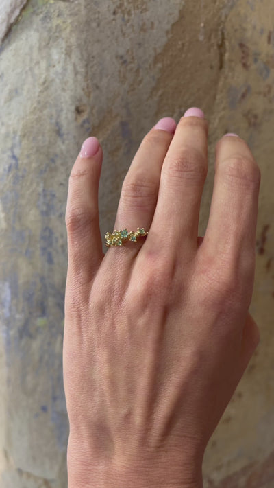 14 k yellow gold three rings with tourmalines "SAND PLAY ETERNITY"