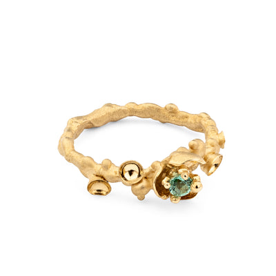Geltono aukso žiedas su turmalinu "Žalioji gėlė"