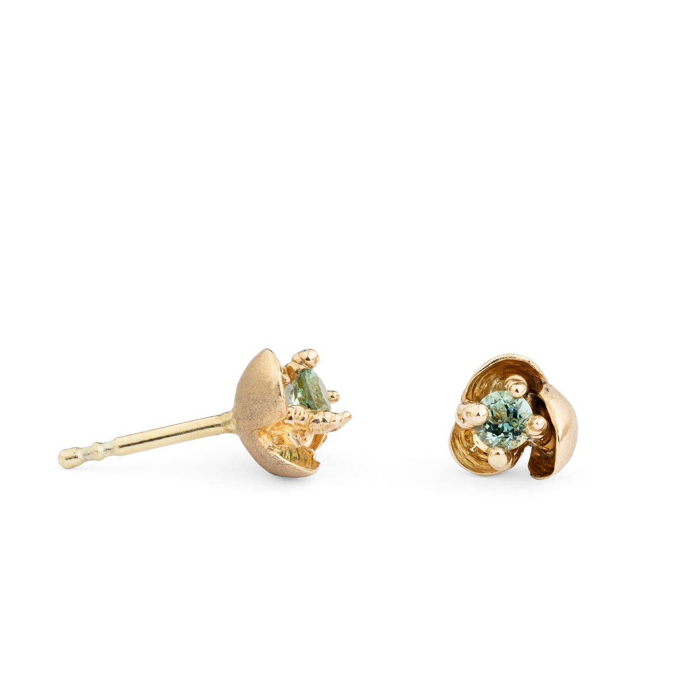 Auksiniai auskarai su turmalinu "Žalioji gėlė"