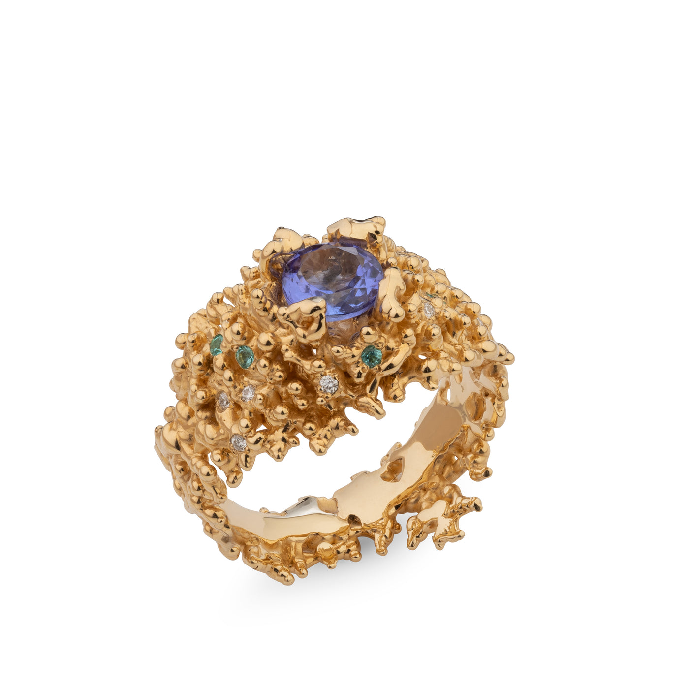 18k Yellow Gold Ring with Diamonds, Paraiba, Tanzanite – Royal Mountain