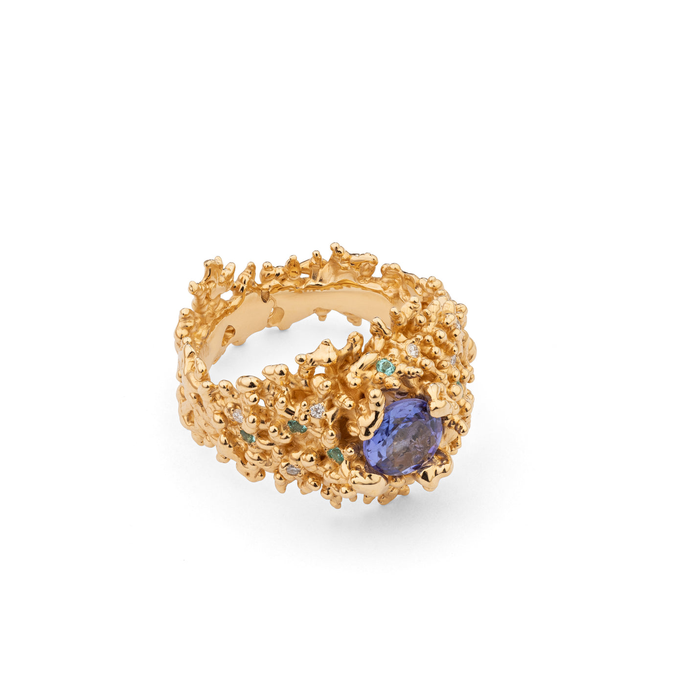 18k Yellow Gold Ring with Diamonds, Paraiba, Tanzanite – Royal Mountain