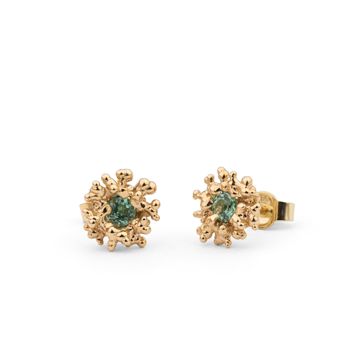 14k Yellow Gold Stud Earrings with Tourmaline – Organic Flower