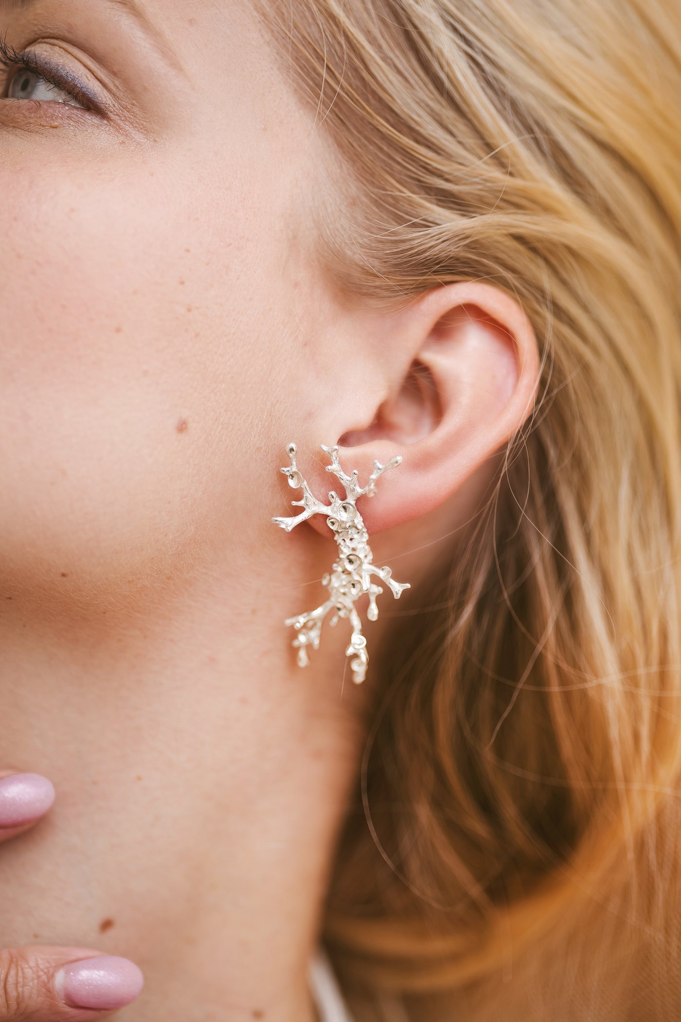 Silver earrings "CORAL DIAMONDS"