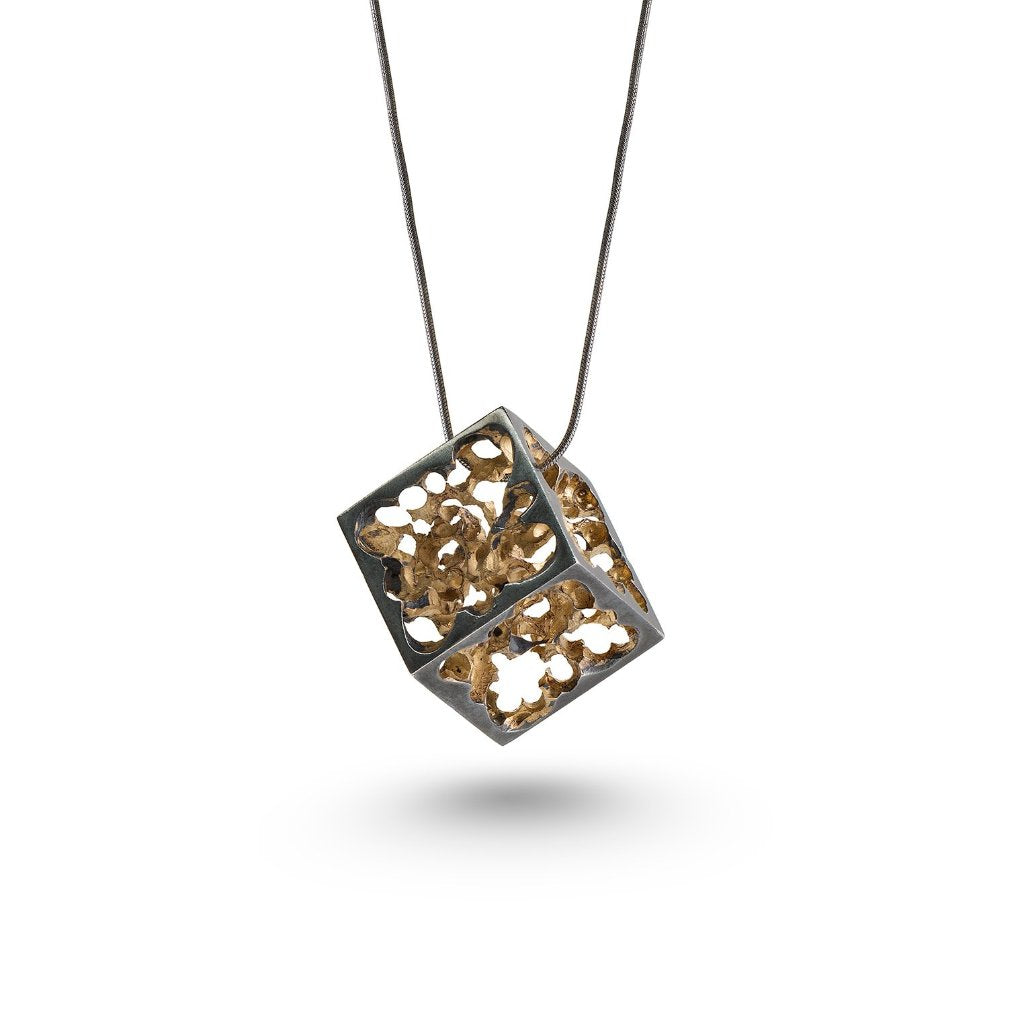 The Gold plated, Silver Pendant - Joy cube