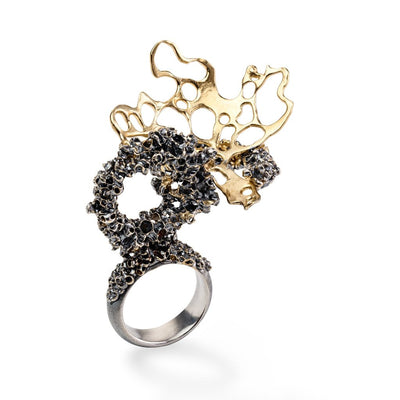 The Gold plated, Oxidized Silver Ring