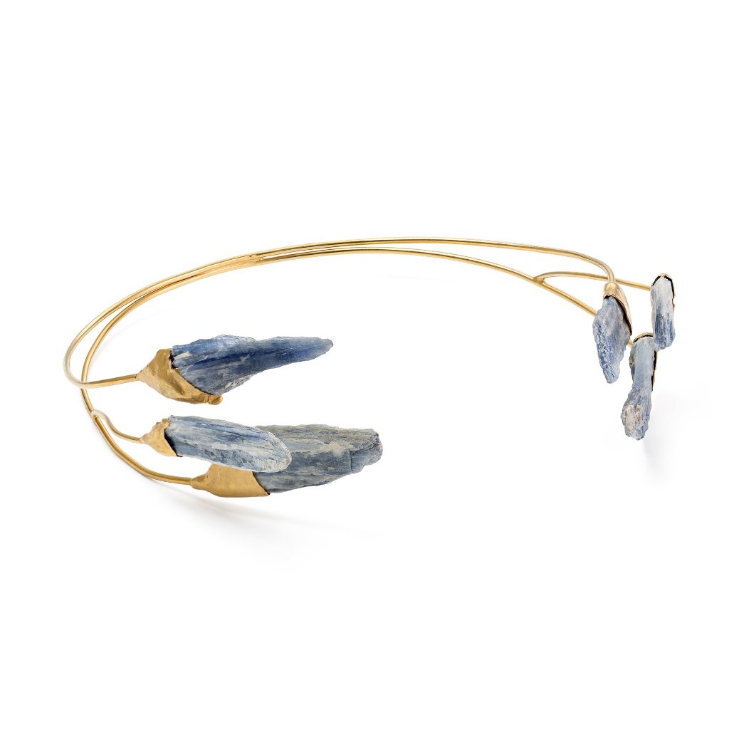 Silver gilded head accessory with blue Kyanite “Wings”