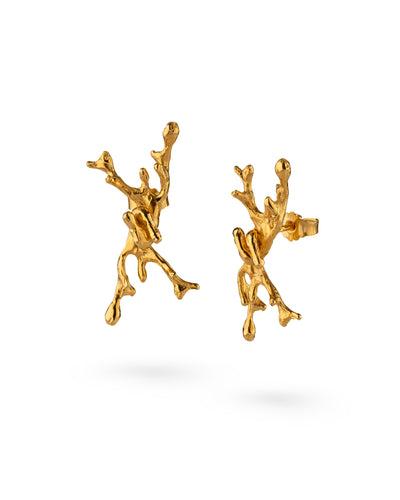 Gold plated silver earrings "CORAL VERTICAL GROWTH"